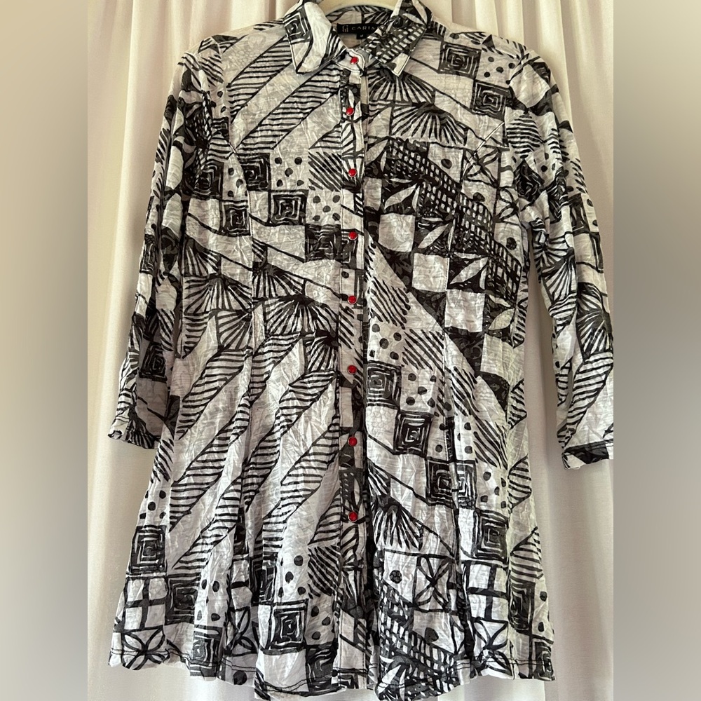 Black and White Geometric Button-Up Shirt